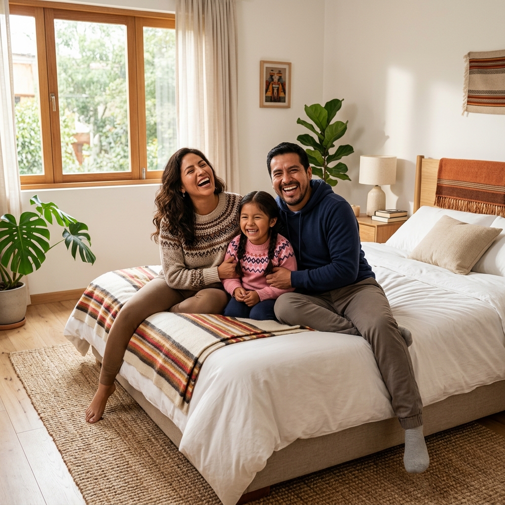 Familia feliz con su colchón Casablanca